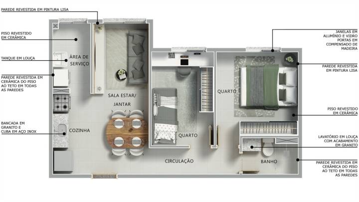 Planta de apartamento 2 quartos do Portal dos Jatobás Campinas