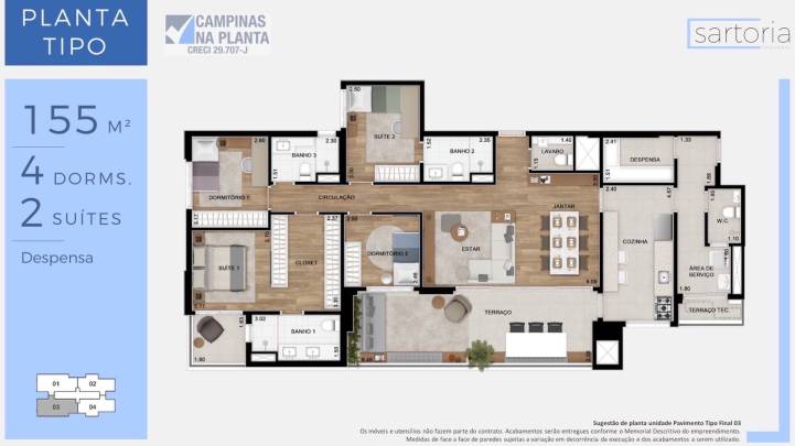 Sartoria Taquaral Planta Tipo 155 M2