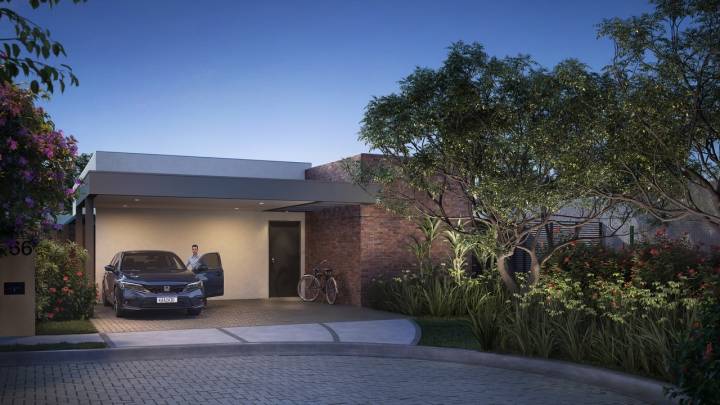 Fachada da casa térrea do condomínio