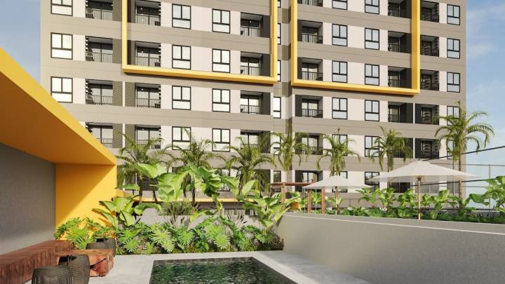 Alto das Mansões mostrando áreas comuns e paisagismo, studios na planta, perspectiva interna, breve lançameto de