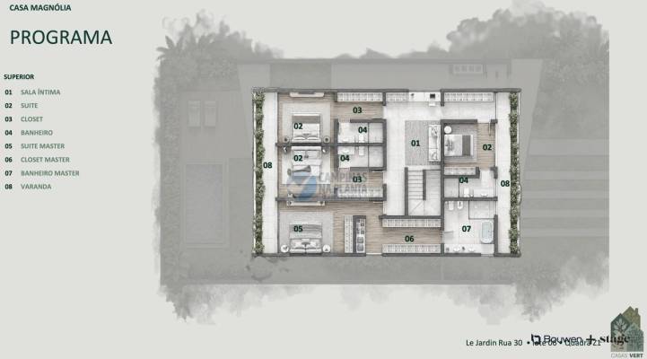Planta superior da Casa Magnólia com quatro suítes e sala íntima