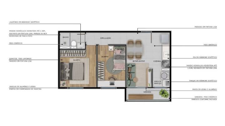 Planta dos apartamentos de meio Portal dos Buritis em Campinas