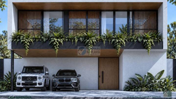 Fachada frontal da Casa Magnólia, pré-lançamento Casas Vert no Le Jardin