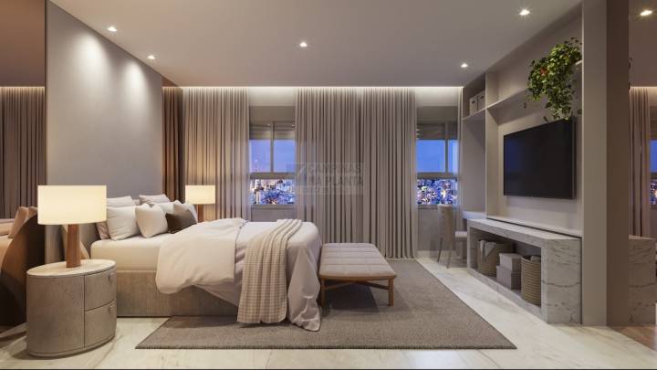 perspectiva ilustrada da suíte master do apartamento tipo do Altitude Cambuí