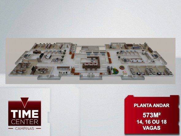 Perspectiva ilustrada exemplo de uma laje de 573m² do Time Center em Campinas