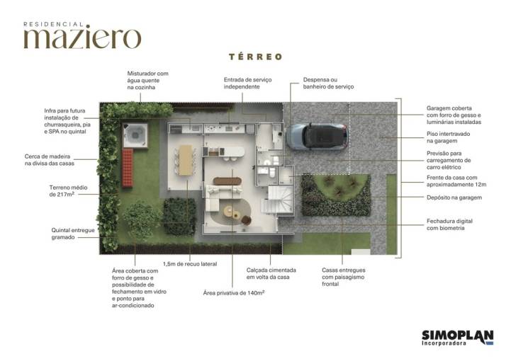 Planta do pavimento térreo dos sobrados do Residencial Maziero