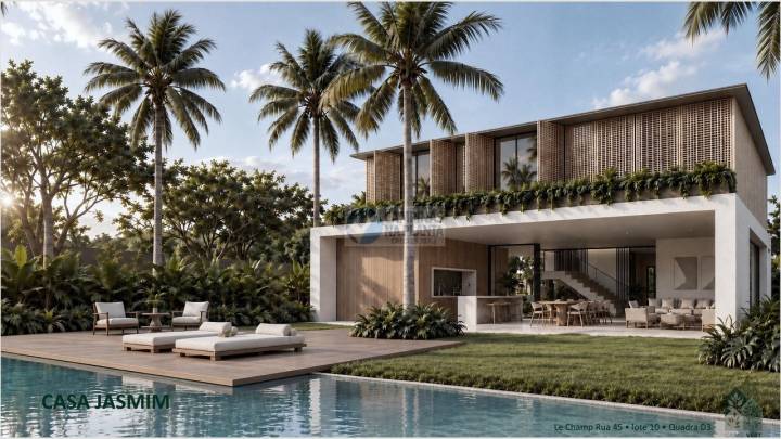 Piscina e fachada dos fundos da Casa Jasmim, Casas Vert em Sousas