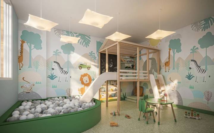 Brinquedoteca com brinquedos e decoração infantil