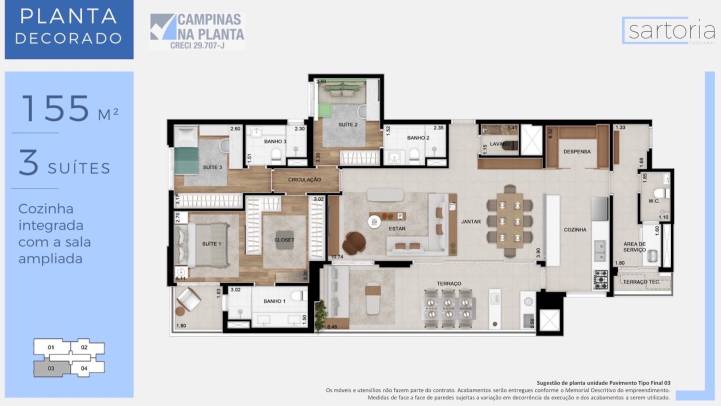 Sartoria Taquaral Planta Decorado 155m²