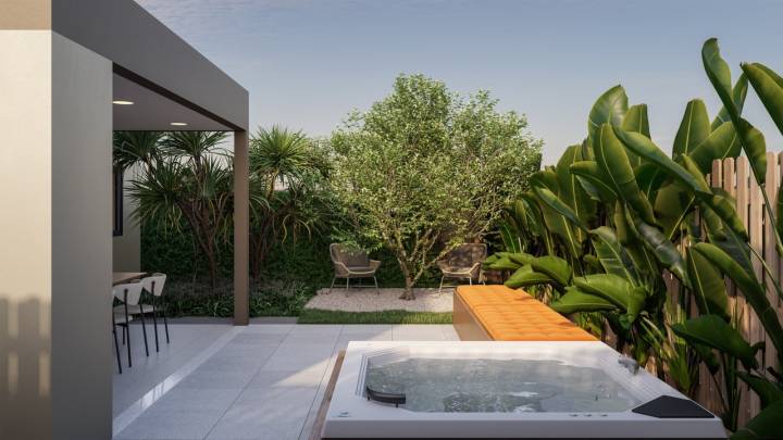 Perspectiva com sugestão de spa dos sobrados do Residencial Maziero