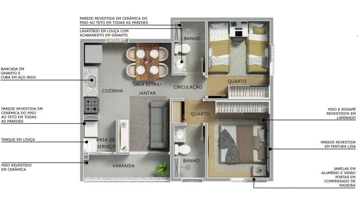 Planta com suíte do Portal dos Jatobás no Panamby Campinas