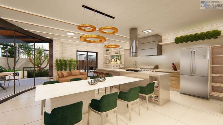 Perspectiva do Espaço gourmet com decoração moderna e requintada