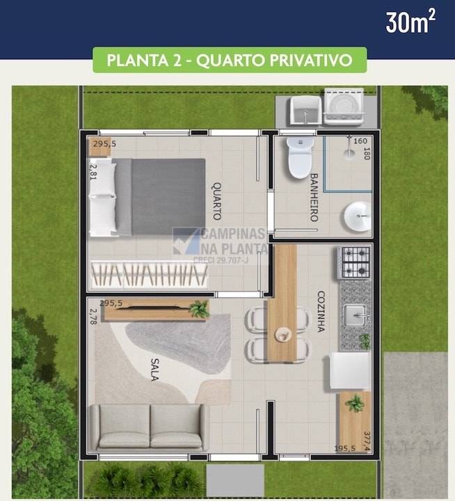 planta 30m² 1 quarto privativo