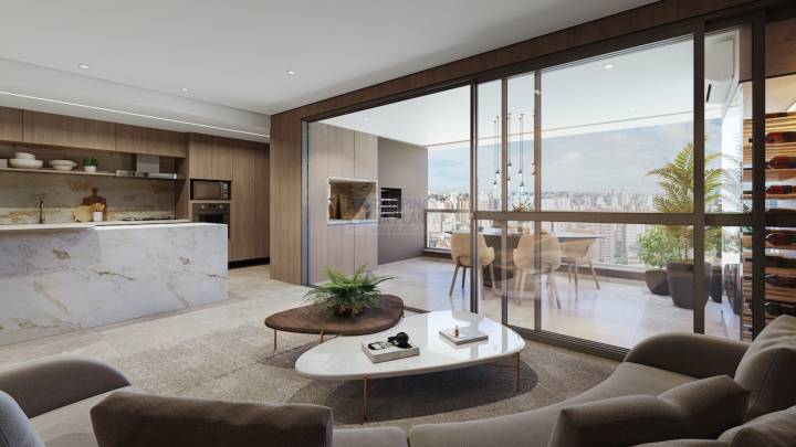 perspectiva do living e varanda do Altitude Cambuí