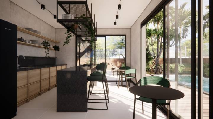 Área gourmet do residencial Wert Design Taquaral - apartamentos na planta com espaços de convivência.