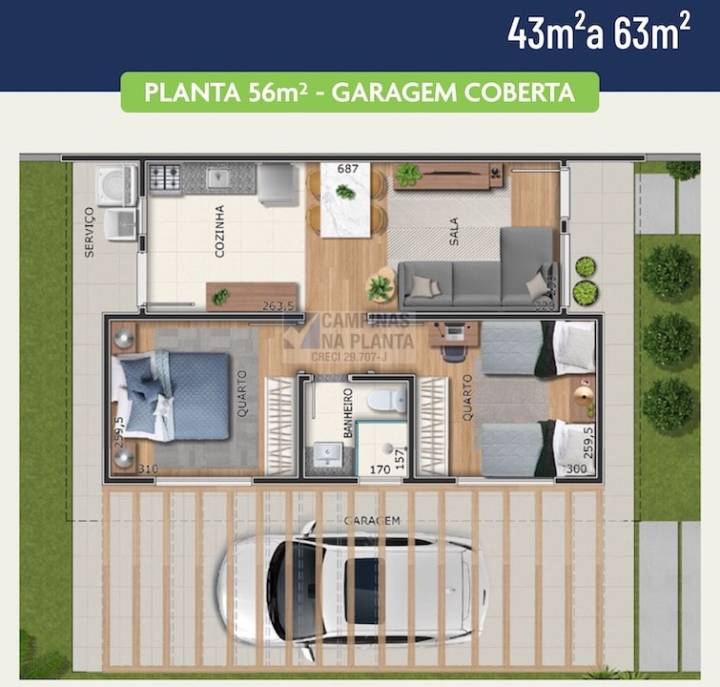 casa na planta em campinas 43m² a 63m² 2 quartos