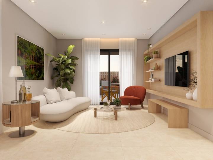 Ampla sala de estar da planta térrea do Residencial Maziero