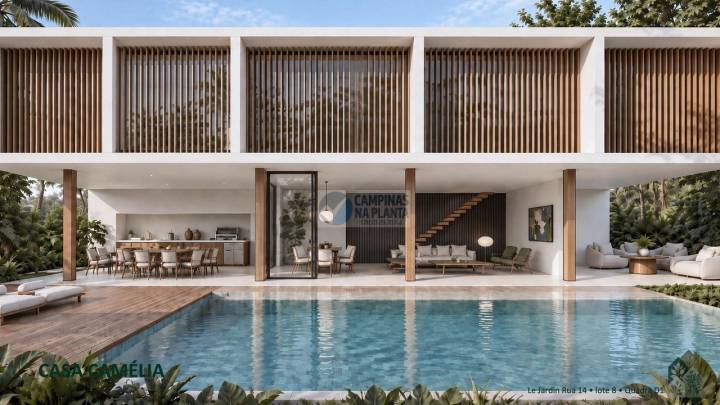 Piscina e fachada dos fundos da Casa Camélia, Casas Vert em Sousas