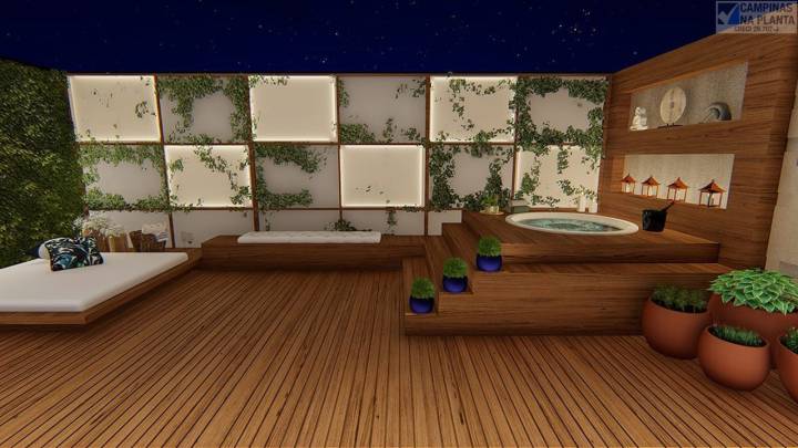 Perspectiva ilustrada com deck nos apartamentos Terrazzo