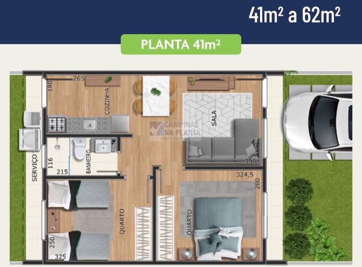 casas de 41m² a 62m² 2 quartos