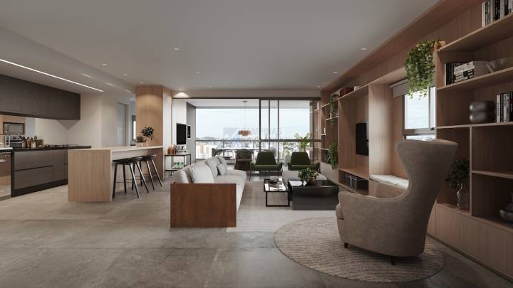 perspectiva ilustrada do living do Altitude Cambuí