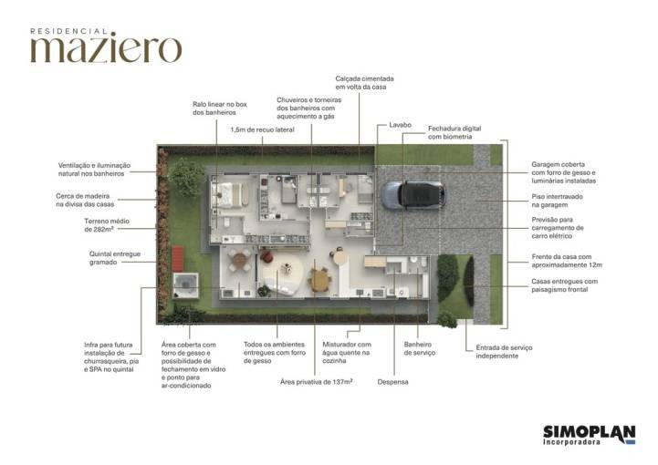 Planta da casa térrea do Residencial Maziero