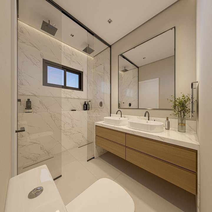 Banheiro master luxuoso na casa do Lausanne Swiss Park Residence