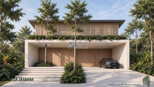 Fachada frontal da Casa Jasmim, pré-lançamento Casas Vert no Ville Sainte Anne