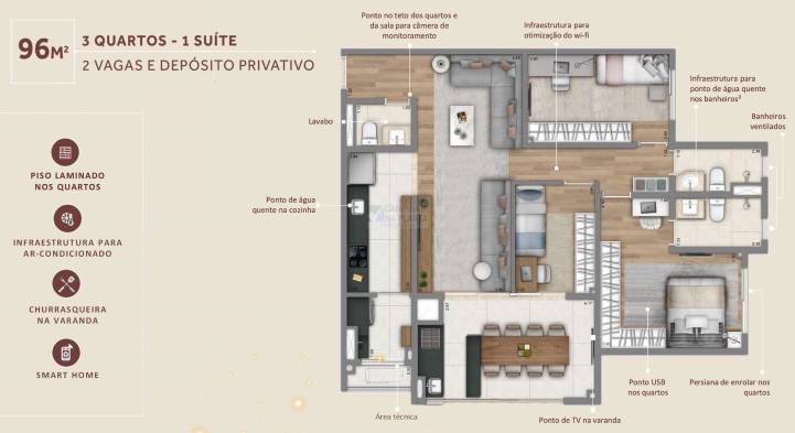 Living Grand Wish Nova Campinas Planta 96 M2 3 Quartos 1 Suite