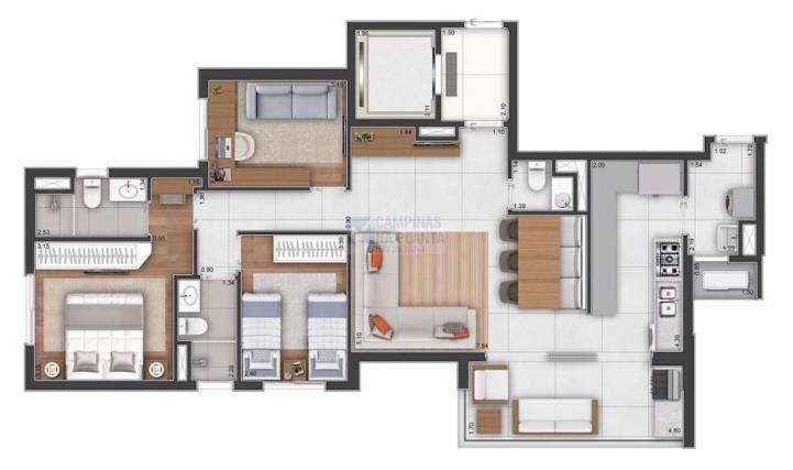 Ampliare Taquaral Planta Opcao 3 Quartos Sendo 1 Suite Cozinha Fechada Opcao 2