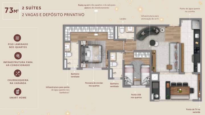 Living Grand Wish Nova Campinas Planta 73 M2 2 Suites