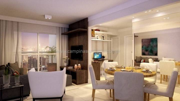 Perspectiva ilustrada da sala ampliada do apartamento de 80m²