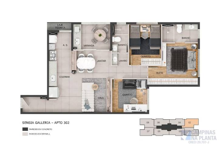 planta 3 quartos do sensia galleria