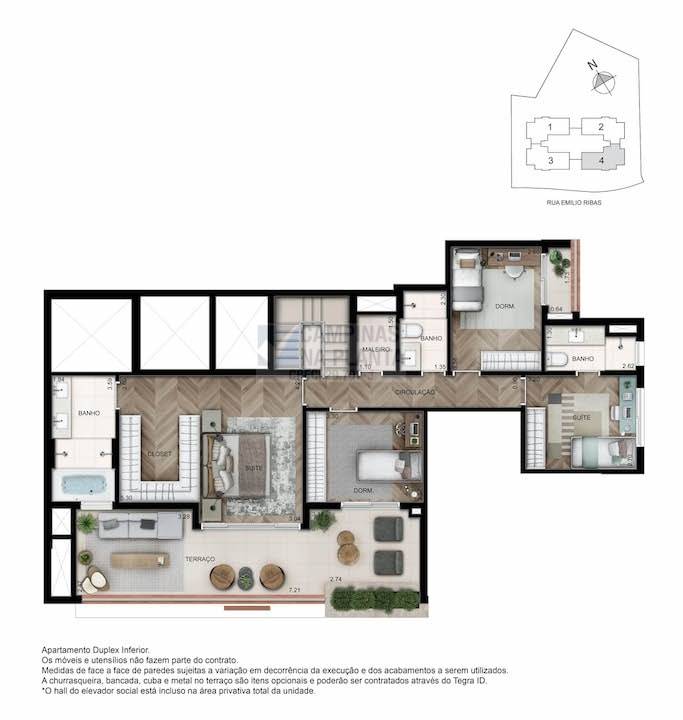 alenza cambui planta duplex inferior 281 m2 4 quartos 2 suites