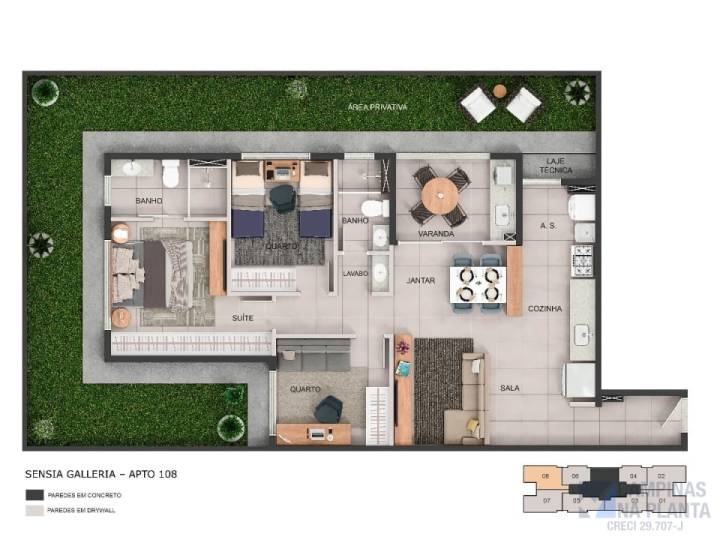 planta terreo 1 suite e 2 quartos