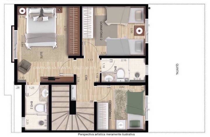 villa sole jardim chapadão planta pavimento superior