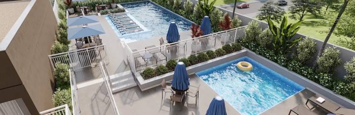 Perspectiva ilustrada das piscinas