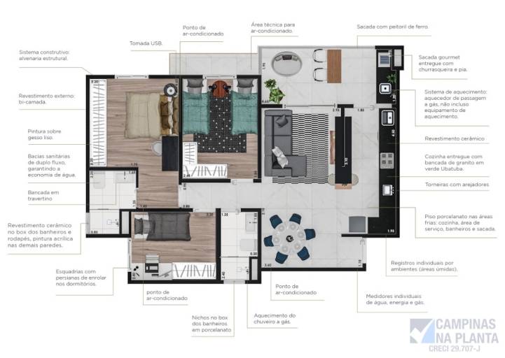 planta 1 suite 2 quartos