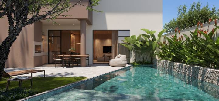 Quintal da Casa Aura no condomínio Casa da Mata Gramado, um breve lançamento em Gramado, com casas na planta em Campinas.