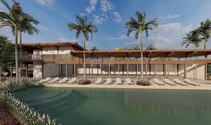 perspectiva da piscina e solarium do clube deste lançamento de lotes em Campinas