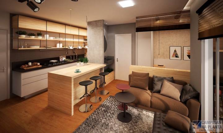 Perspectiva do Living e Cozinha Studio Morada Guanabara