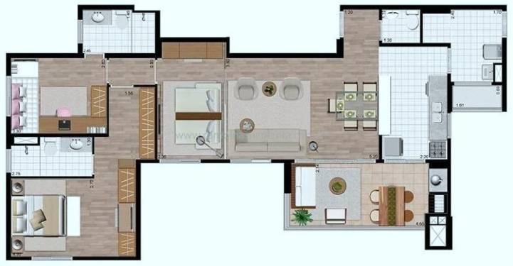 Planta 108m² com living ampliado Art Vitta