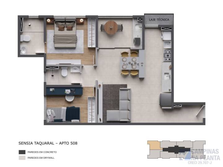 planta 1 suite e 1 quarto