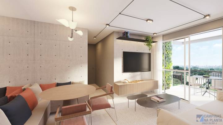 perspectiva do living da planta de 63m²