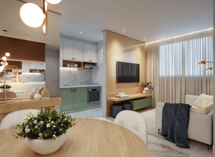 perspectiva ilustrada do living do Alto do Galeria