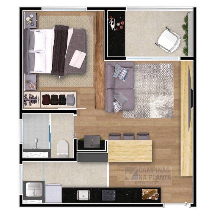 Planta Estúdio do Studio Morada Breve Lançamento no Guanabara