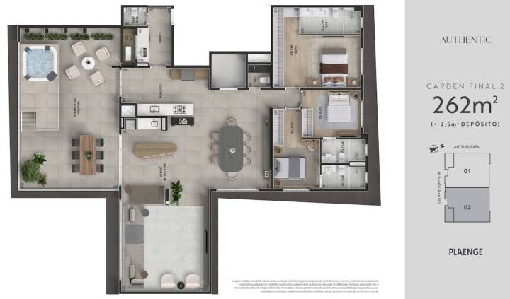 Planta apartamento garden 262m² no Authentic Cambuí