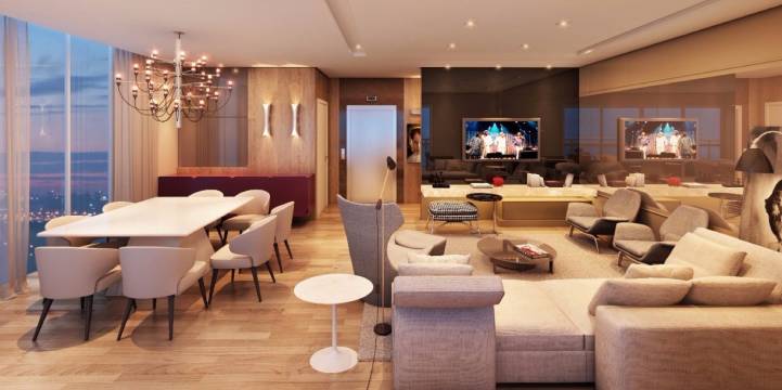 Perspectiva ilustrada do living do apartamento de 145m²