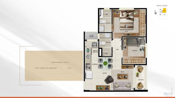 planta 1 suite e 1 quarto 47m