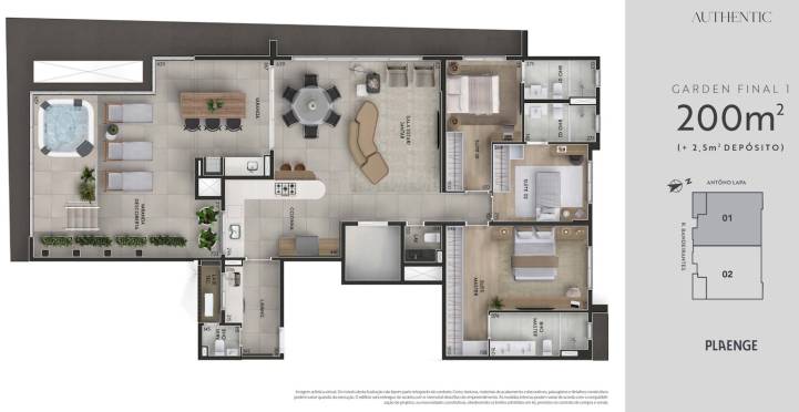 Planta apartamento garden 200m² no Authentic Cambuí